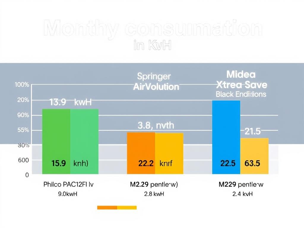 Gráfico comparativo do consumo de energia entre os três modelos de ar condicionado inverter 12000 BTU