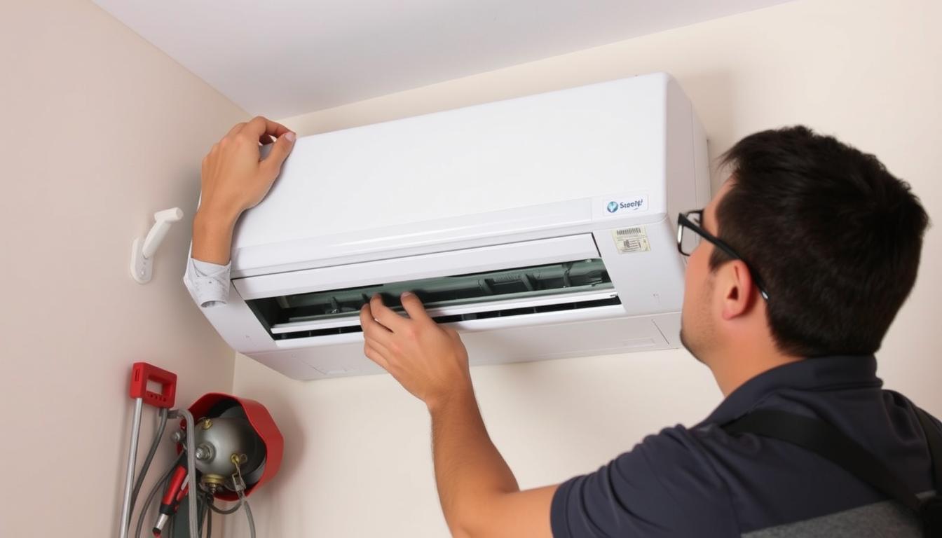 Processo de instalação profissional de ar condicionado split inverter