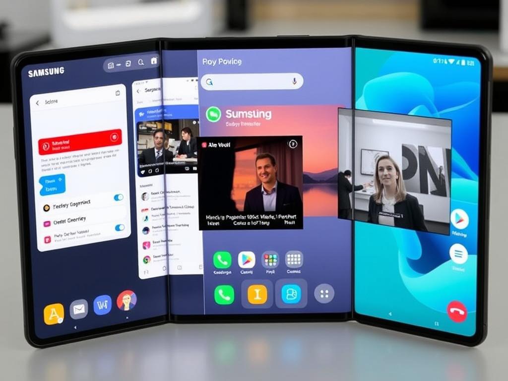 Demonstração de multitarefas no Galaxy Z Fold5 com três aplicativos abertos simultaneamente em um galaxy z fold5 review