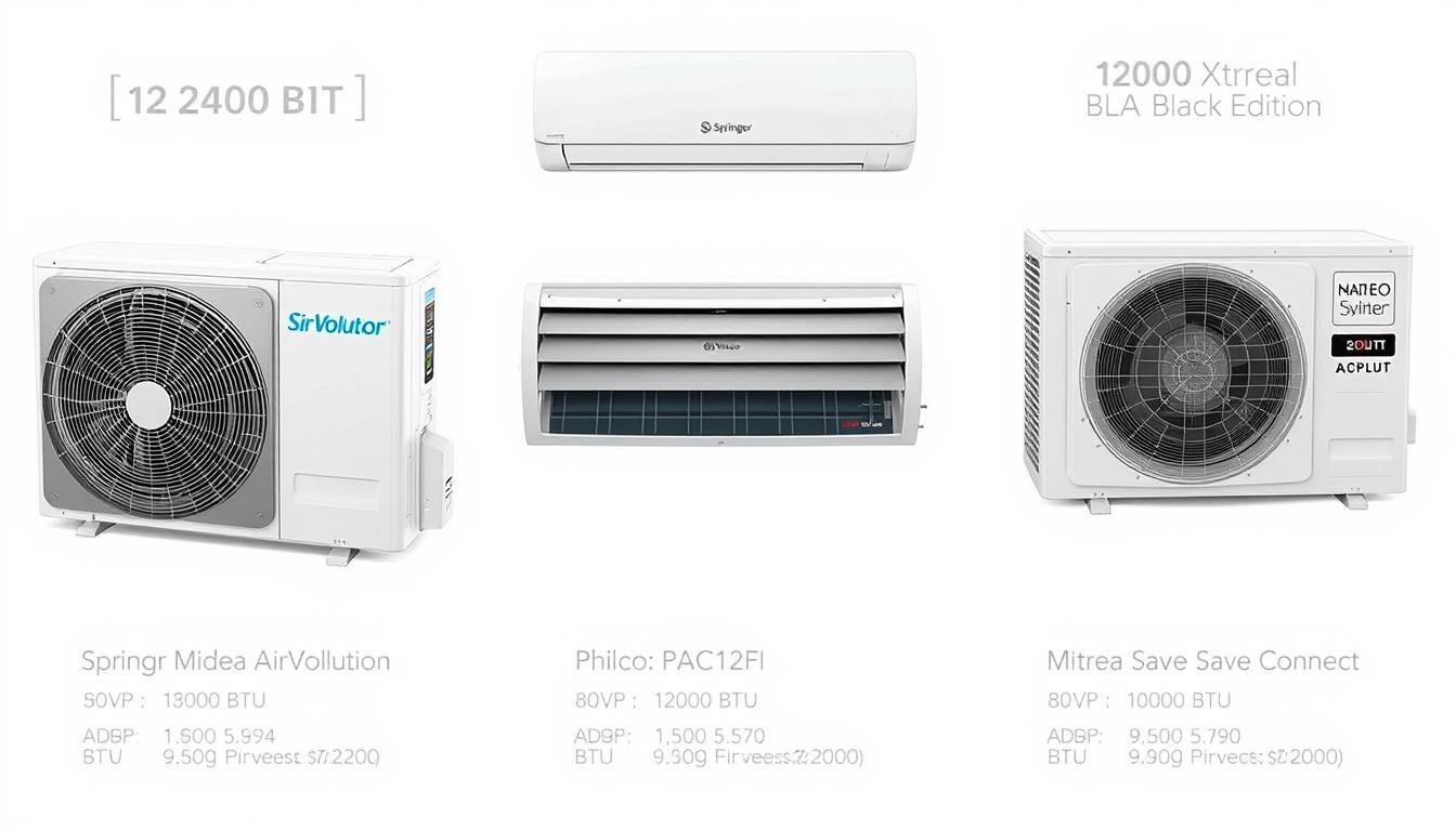 Comparativo ar condicionado inverter 12000 BTU entre os três modelos lado a lado
