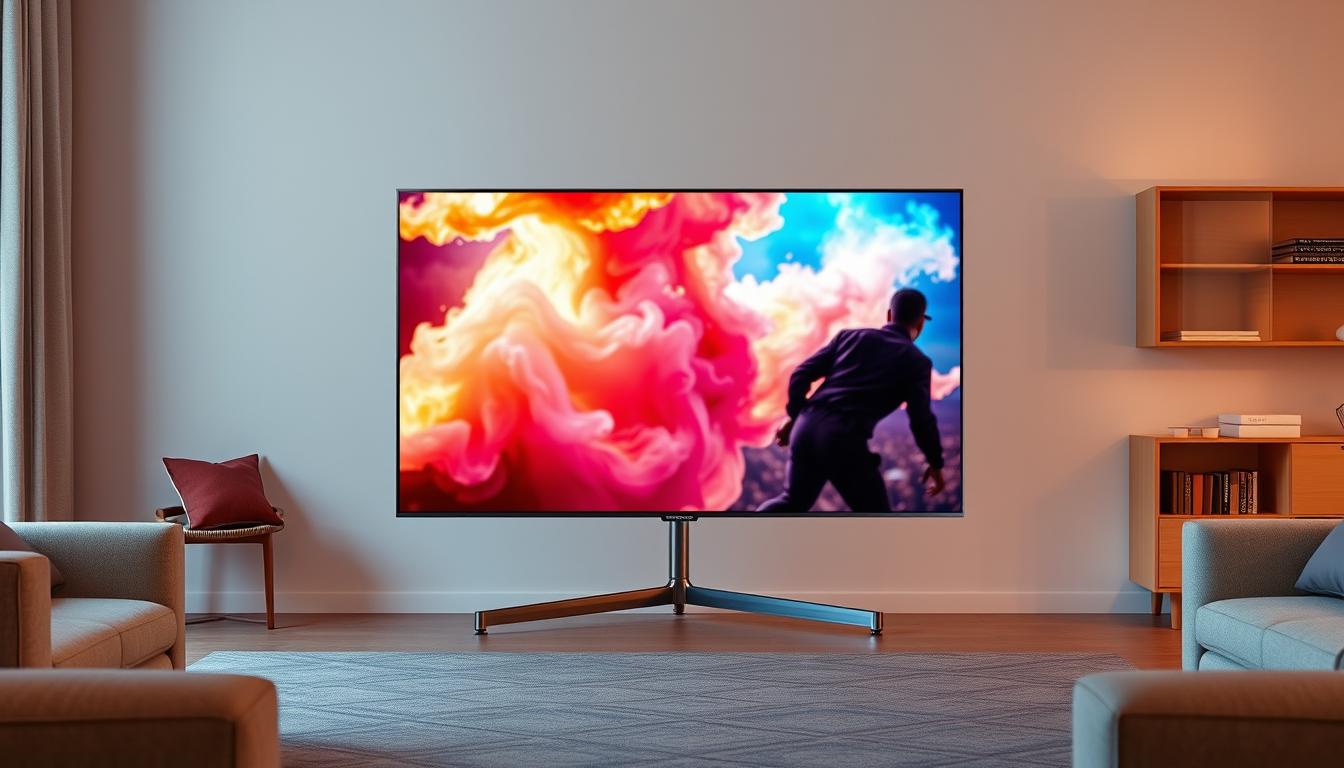 Samsung QLED Q70D TV 4K Smart 2025 em ambiente de sala mostrando cores vivas