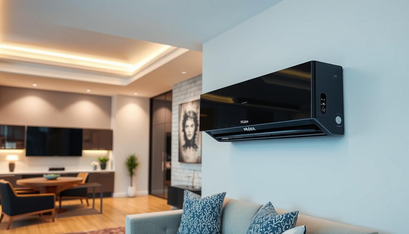 Ar condicionado Midea Xtreme Save Connect Black Edition 12000 BTU em sala moderna