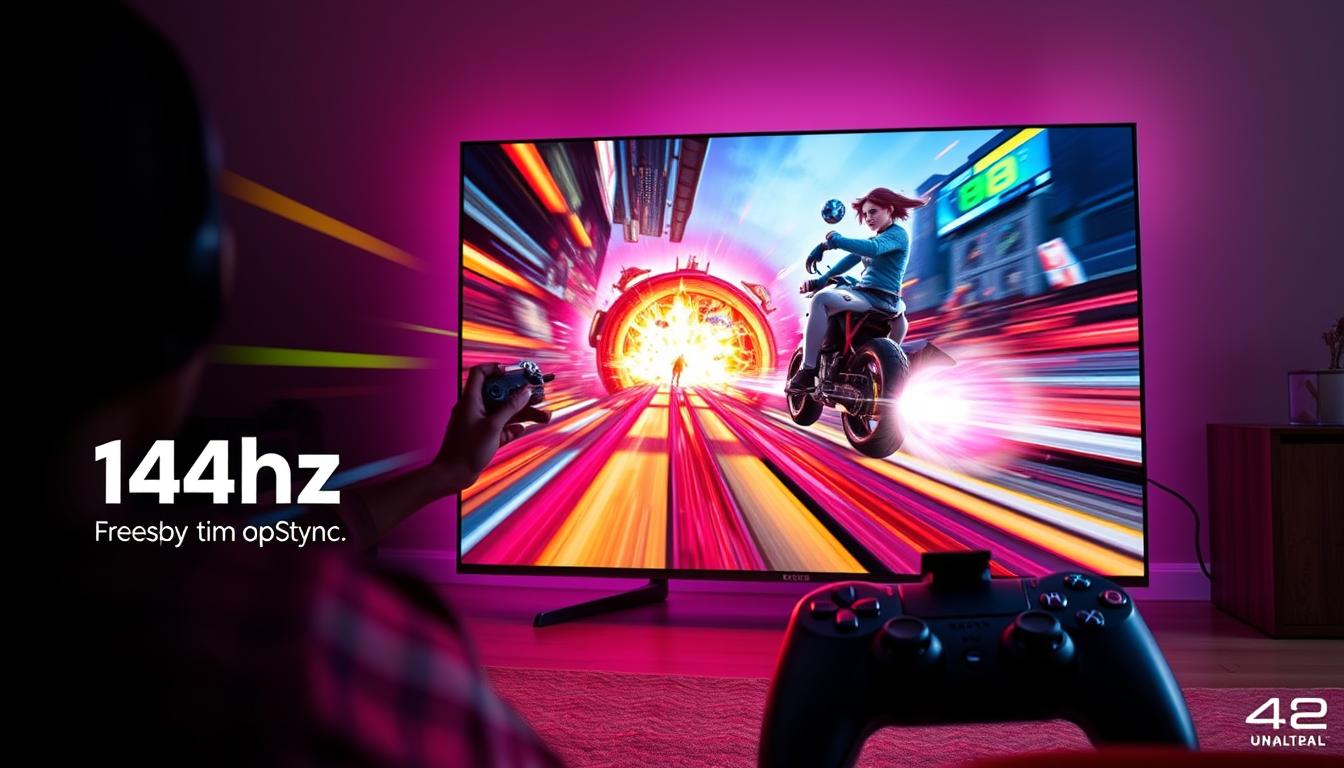 Demonstração de recursos de gaming nas melhores TV 4K Samsung Smart 2025