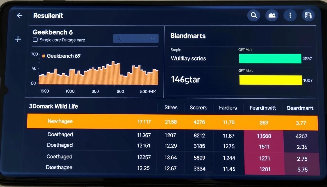 Benchmark do Galaxy Z Fold5 mostrando resultados de desempenho em um galaxy z fold5 review