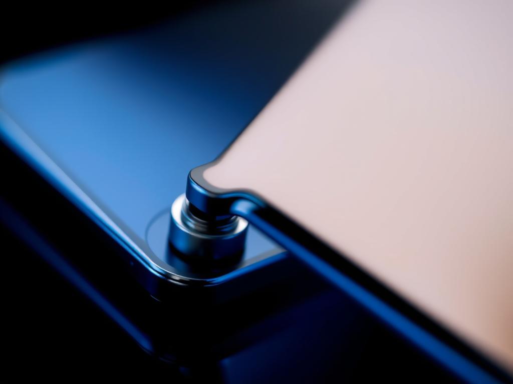 Detalhe da nova dobradiça Flex do Galaxy Z Fold5 em um galaxy z fold5 review