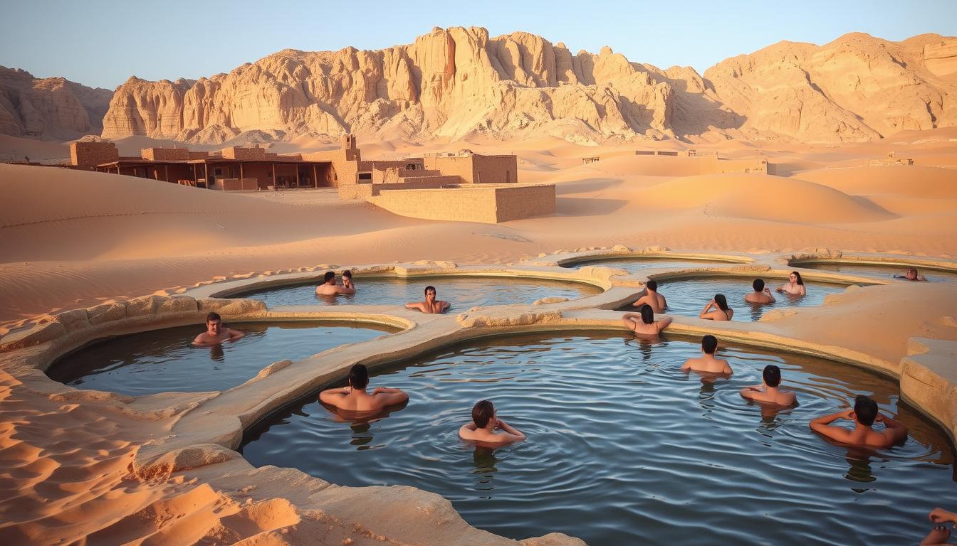 Bahariya Oasis  Therapy: Natural hot springs, sand baths.  Benefits: Muscle pain