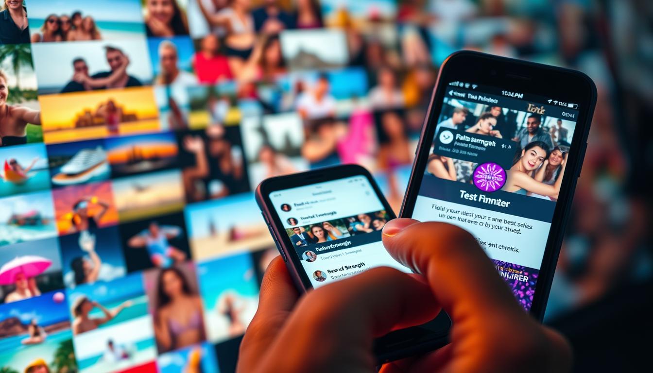 A bustling social media feed, the ultimate FOMO amplifier. In the foreground, a collage of vibrant, curated images depicting friends and influencers living their best lives - exotic vacations, lavish parties, and seemingly endless fun. In the middle ground, a mobile device with a Soul and Strength logo, its screen awash with notifications, the user's thumb hovering, tempted to scroll further. The background is a hazy, indistinct blur, representing the disconnect between online and offline realities. The lighting is soft, almost dreamlike, casting a warm glow over the scene, hinting at the allure and escapism of social media. A wide-angle lens captures the overwhelming sense of FOMO, leaving the viewer with a palpable feeling of missing out.