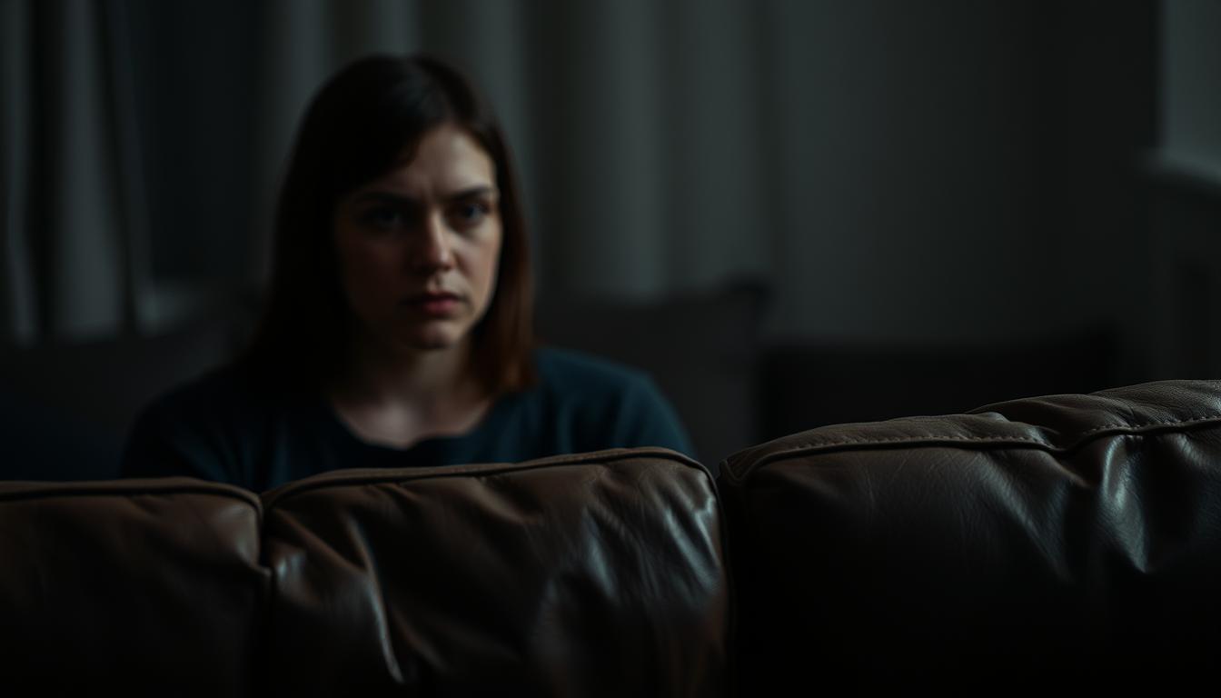 A dimly lit therapy room, the patient's face obscured by shadows, their expression somber and pensive. In the foreground, a tattered leather couch, the worn fabric a metaphor for the emotional journey. Soft, diffused lighting casts an introspective glow, hinting at the complexities and challenges of the therapeutic process. The background is blurred, suggesting the patient's focus is inward, disconnected from the external world. The overall atmosphere evokes a sense of introspection, vulnerability, and the bittersweet realization that sometimes, the path to healing is not a straight line.