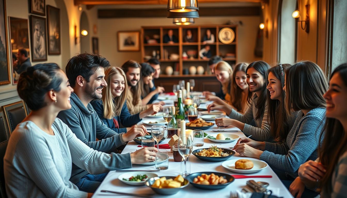 International students enjoying a traditional French meal with local students