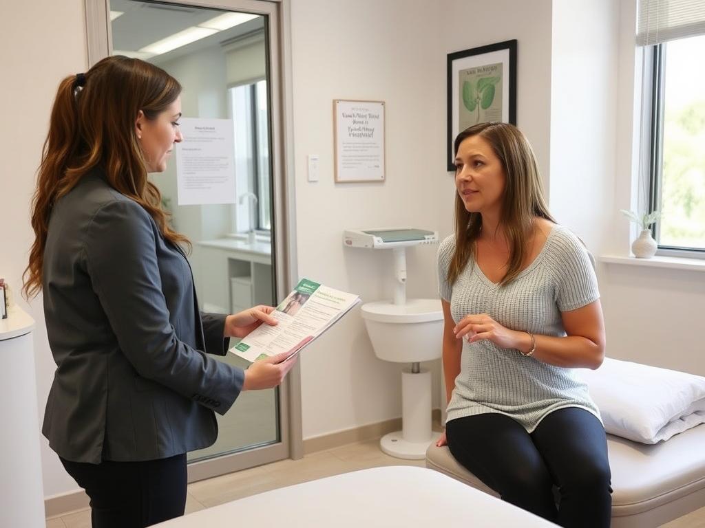 Professional colon hydrotherapist explaining procedure to client in consultation