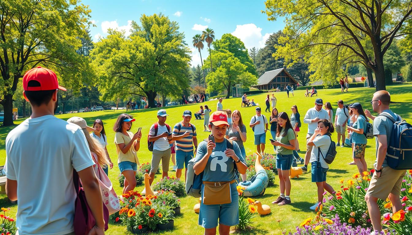 Image of people playing Pokémon Go in a park