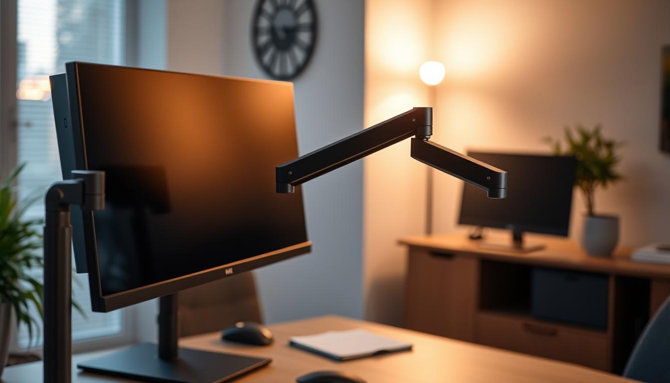Image of a monitor arm adjusting the position of a monitor