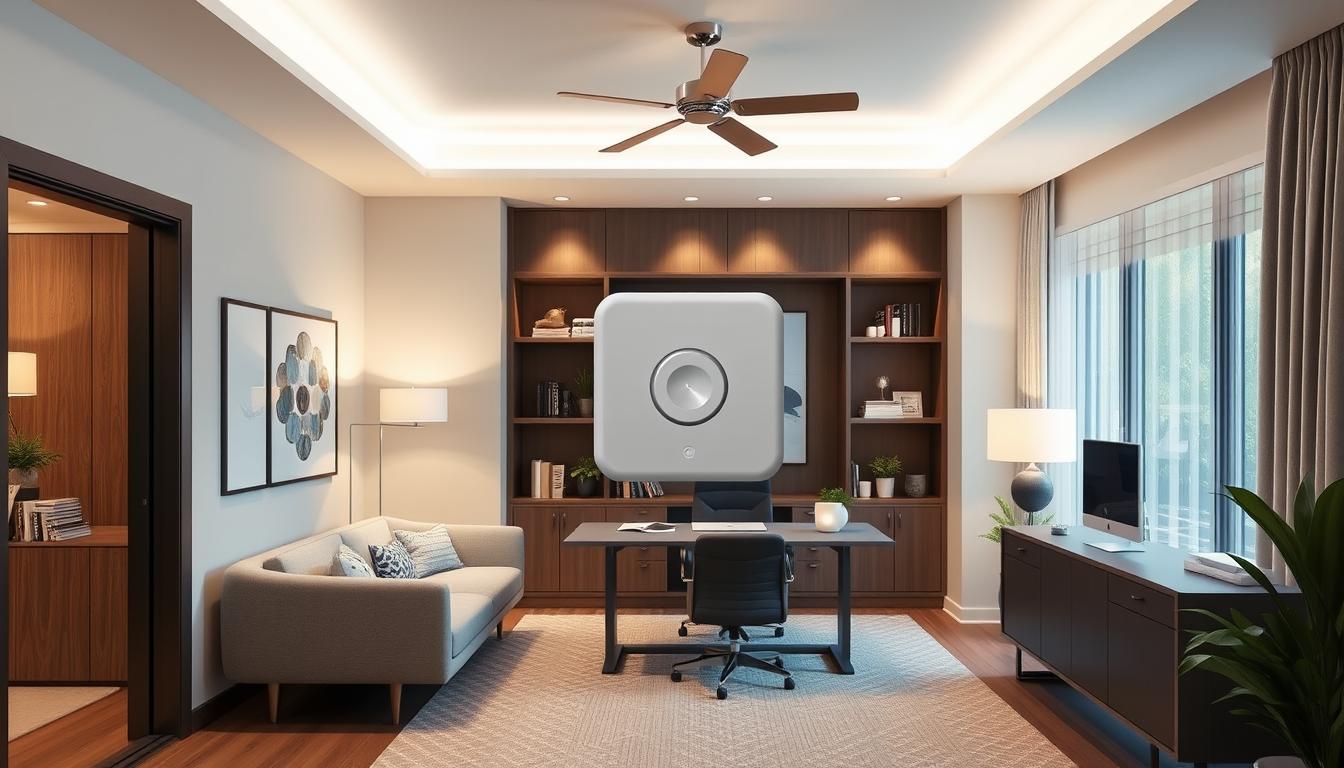 Generate an image of Lutron Diva Smart Dimmer installed in a home office