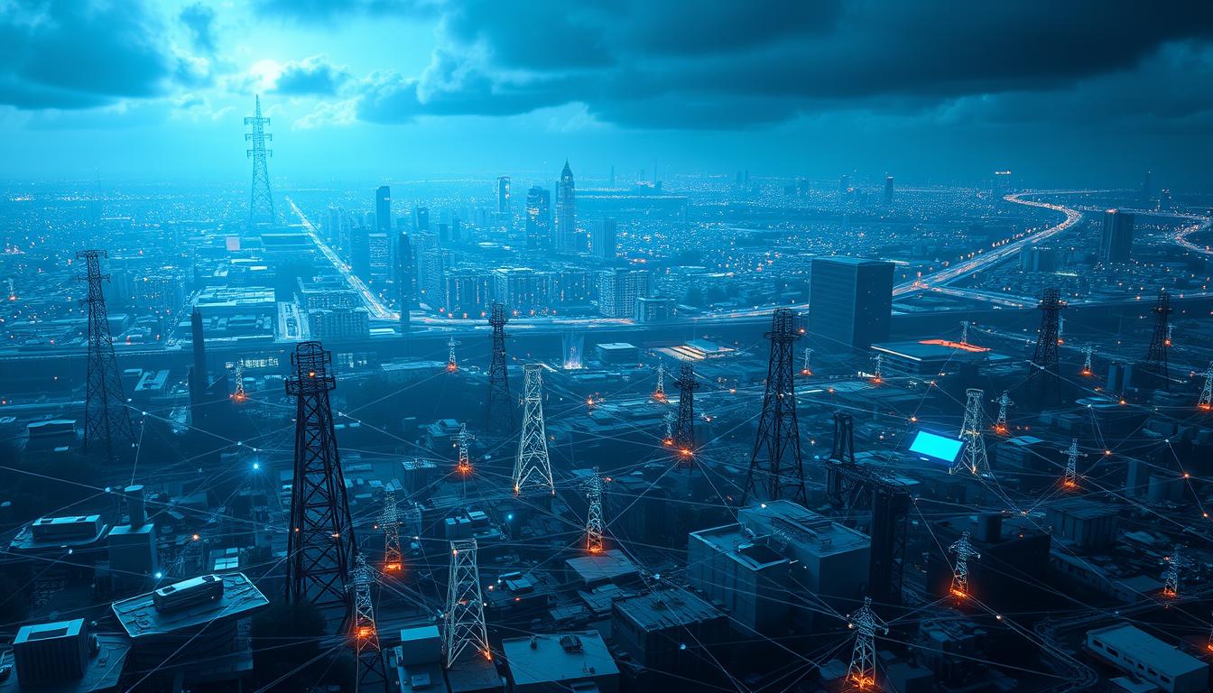 A sprawling IoT security landscape, rendered with photorealistic detail. In the foreground, a complex web of interconnected devices - smart home appliances, wearables, industrial sensors - represent the growing pervasiveness of IoT. The middle ground features a network of data transmission towers, cables, and hubs, symbolizing the critical infrastructure enabling IoT connectivity. In the distant background, a sprawling cityscape dotted with skyscrapers and industrial complexes hints at the vast scale of the IoT ecosystem. The scene is bathed in an ominous, blue-tinted lighting, conveying a sense of looming cybersecurity threats. The composition emphasizes the vastness and intricacy of the IoT security challenge, setting the stage for a deeper exploration of the topic.