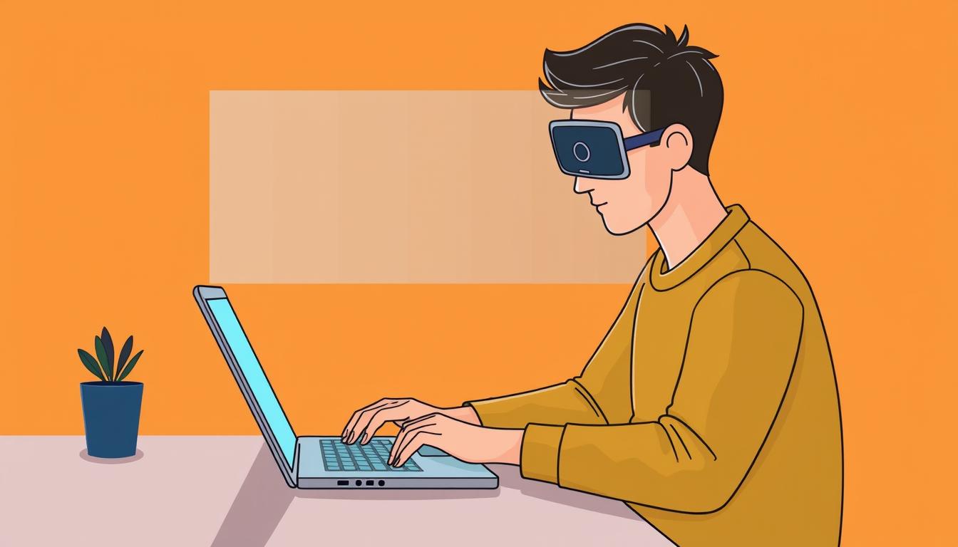 An image of a person using a laptop with a privacy screen and webcam cover