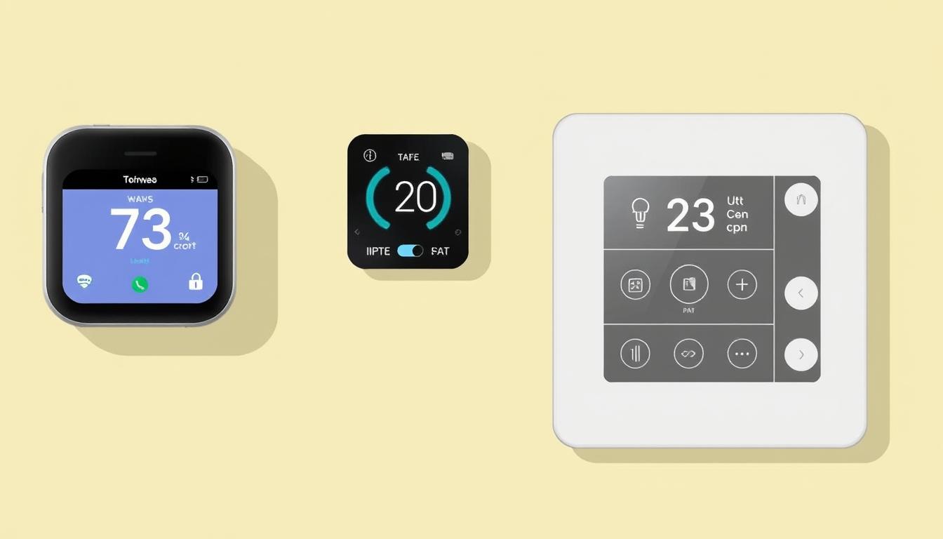 Image of a smart thermostat and lighting control panel