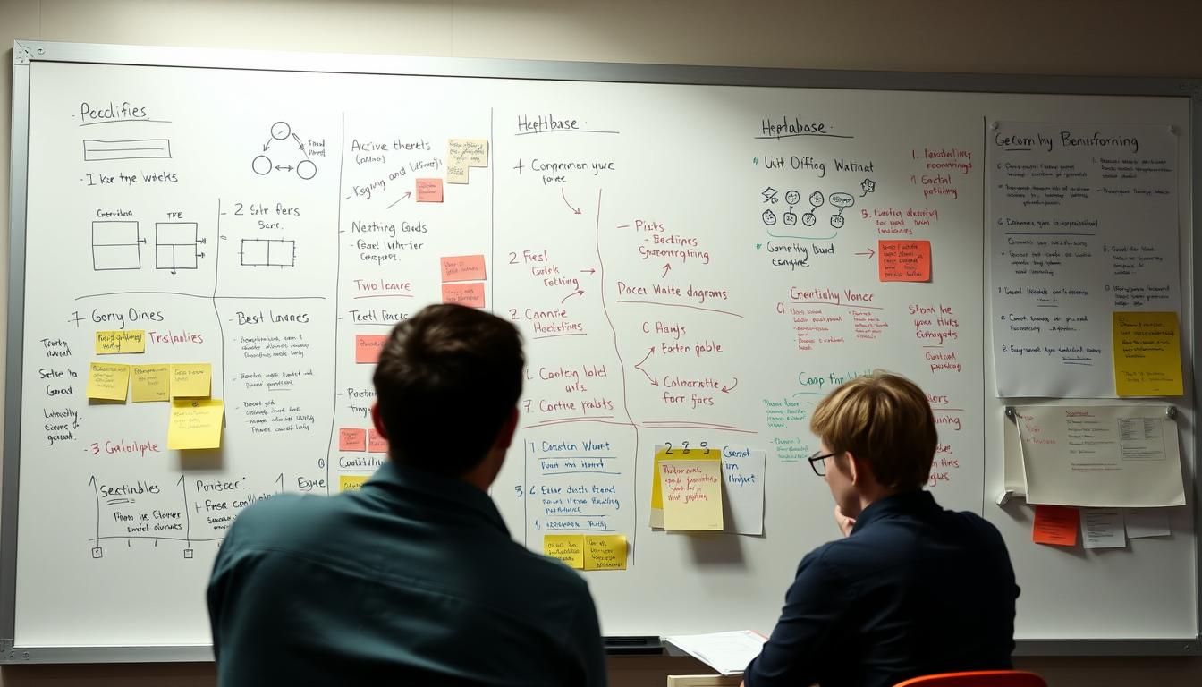 Generate an image of Heptabase's whiteboard interface with various diagrams and notes.