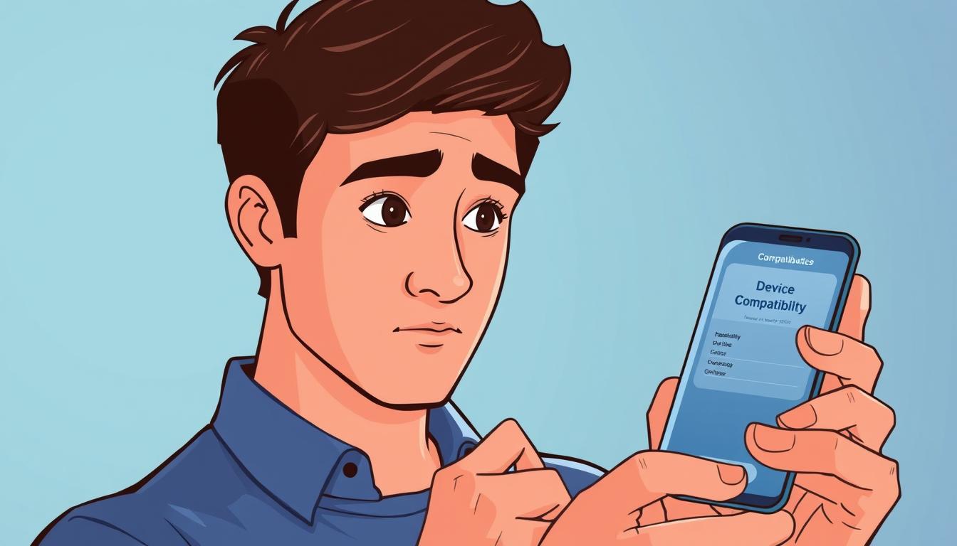 Image of a person checking device compatibility on a smartphone