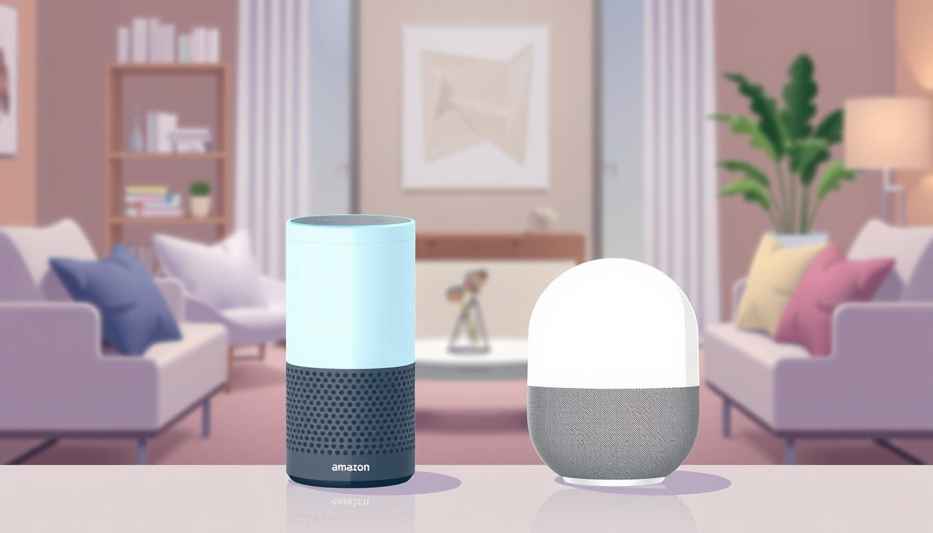Image of Amazon Echo and Google Nest speakers