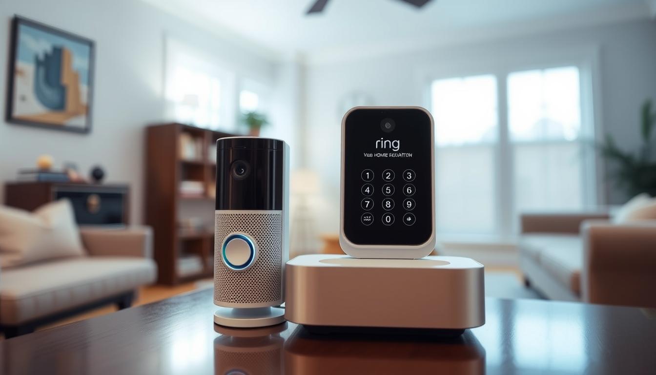 Generate an image of the Ring Alarm security system base station and keypad.