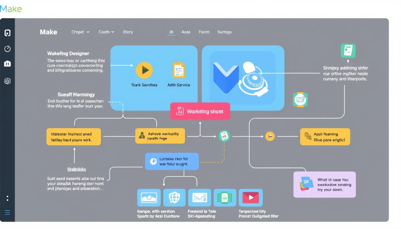 An image illustrating Make's visual workflow designer and its features.