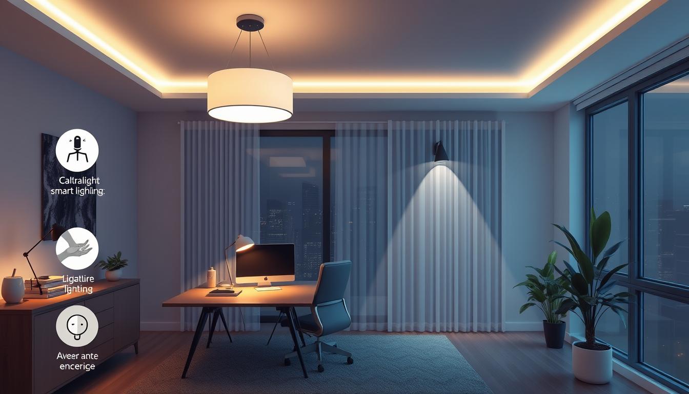 Image of a smart lighting system in a home office
