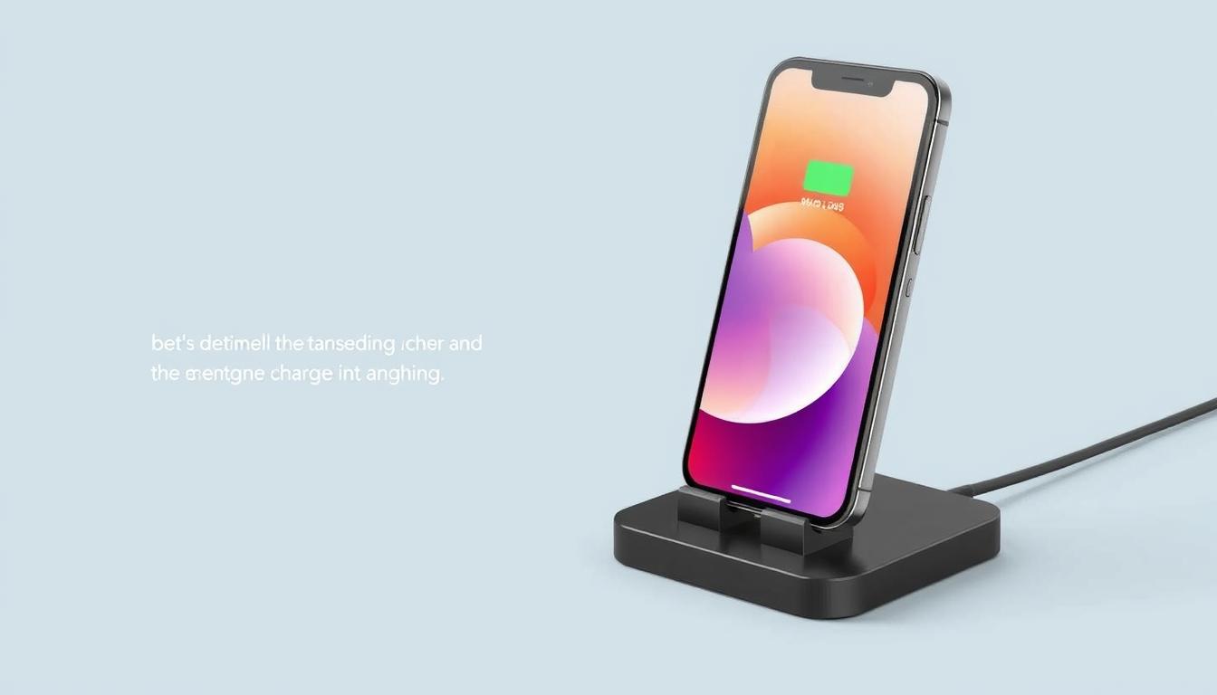 Generate an image of the Benks 3-in-1 charging stand with an iPhone in landscape orientation.