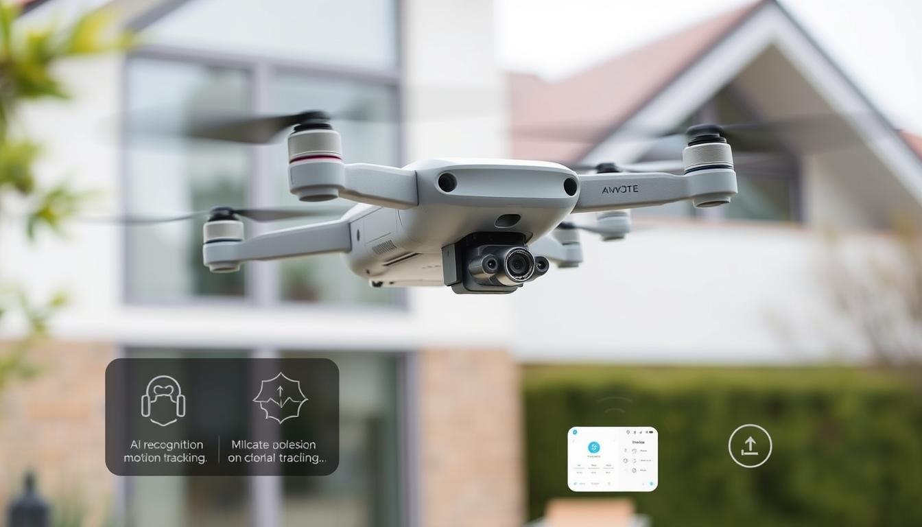 AI-powered security drone from the Top 10 IoT Gadgets 2025 list patrolling a smart home
