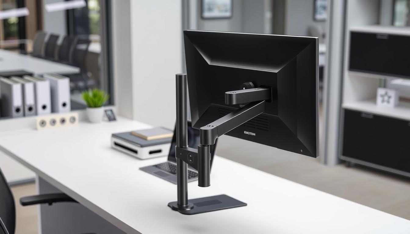 Image of Ergotron LX Premium Monitor Arm mounted on a desk