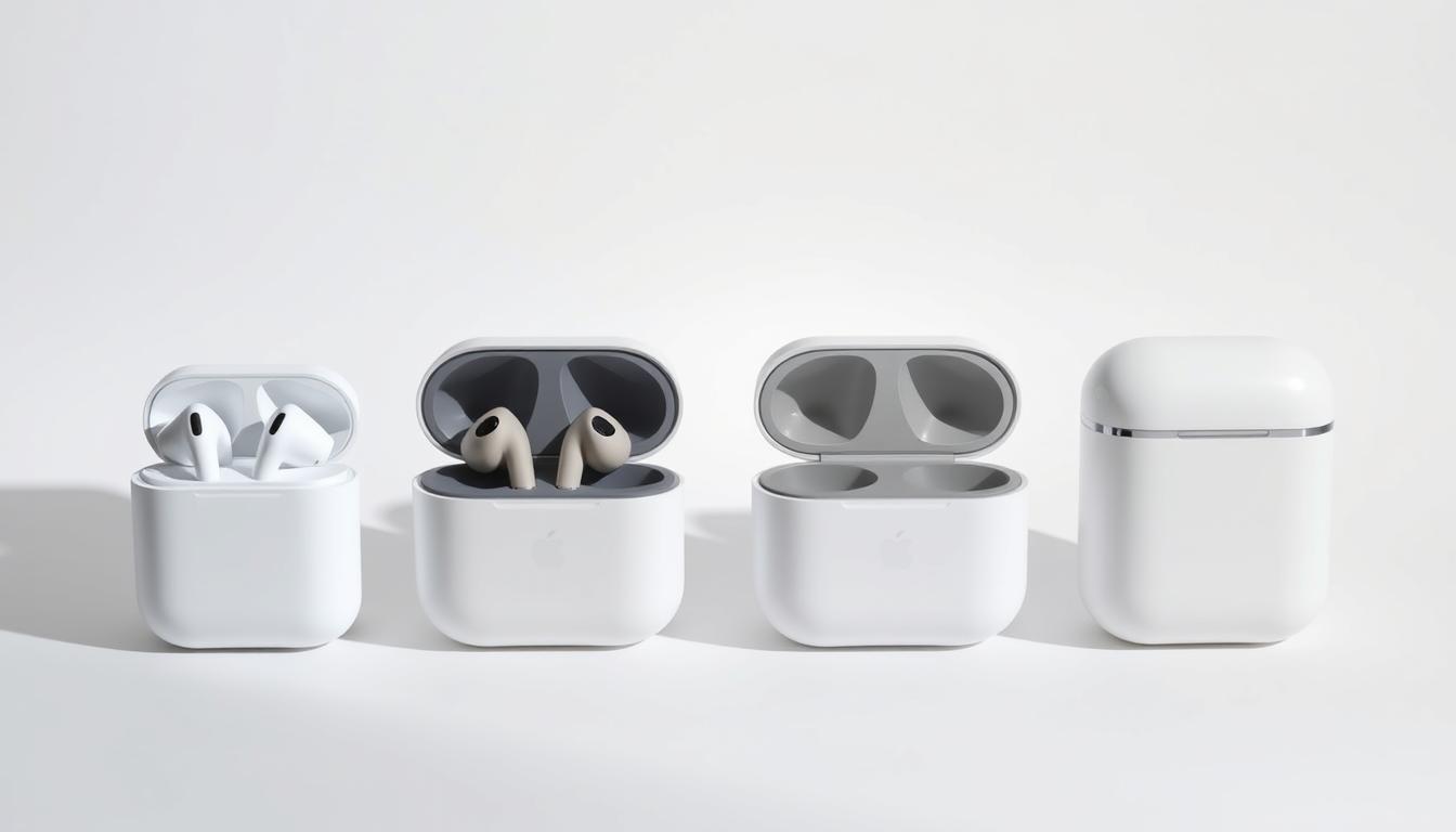 All four Apple AirPods models displayed side by side - Pro 2, 4 ANC, 4, and Max
