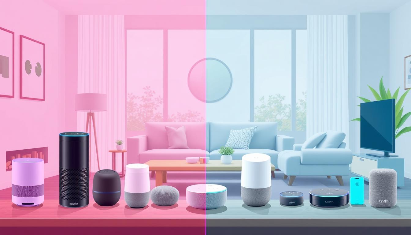 Image of various smart home devices compatible with Alexa and Google Home