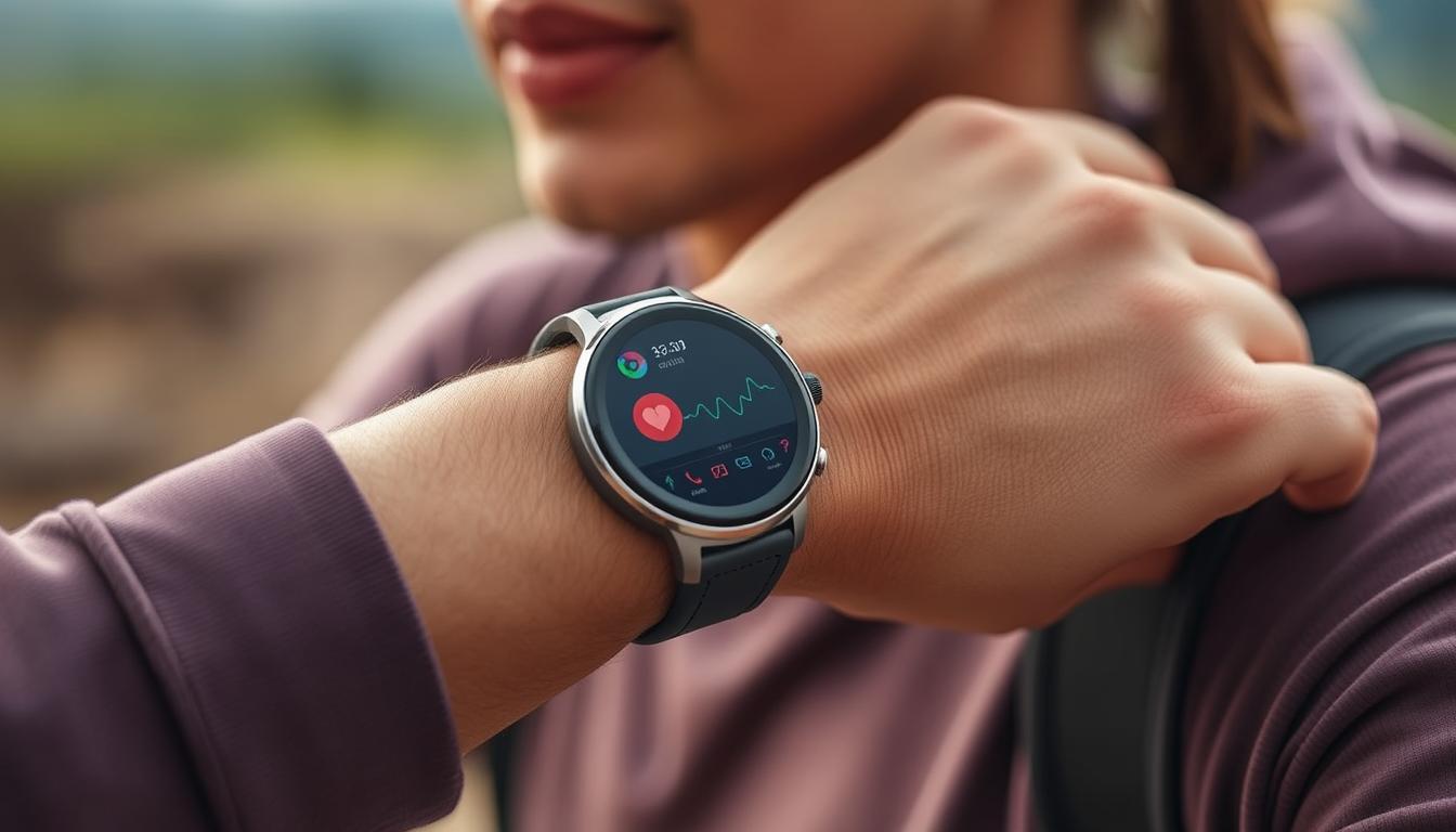 Image of a person wearing a smartwatch with health monitoring features