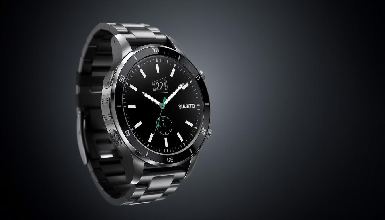Generate an image of the Suunto Vertical Titanium Solar with its premium titanium body and solar charging feature.