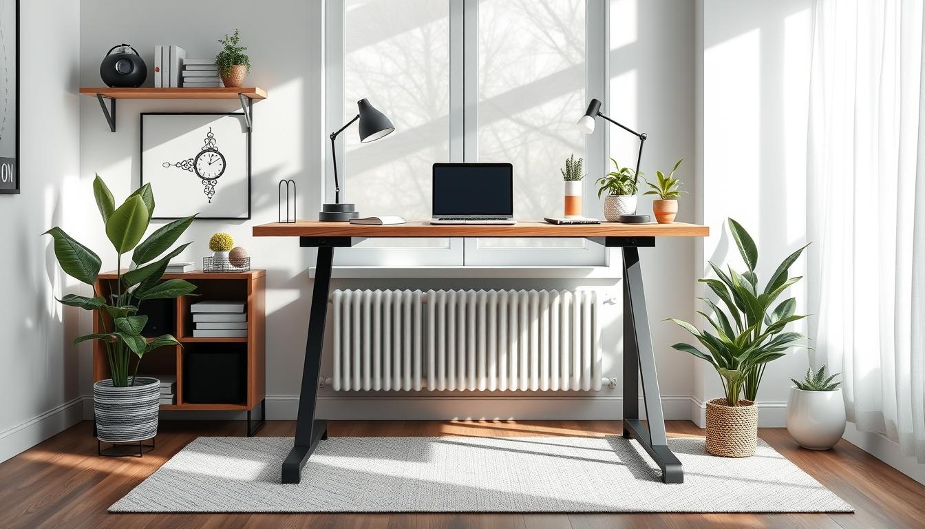 Image of a standing desk in a home office setup