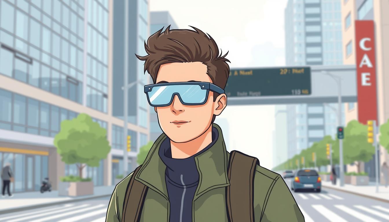 Image of a person using smart glasses for navigation