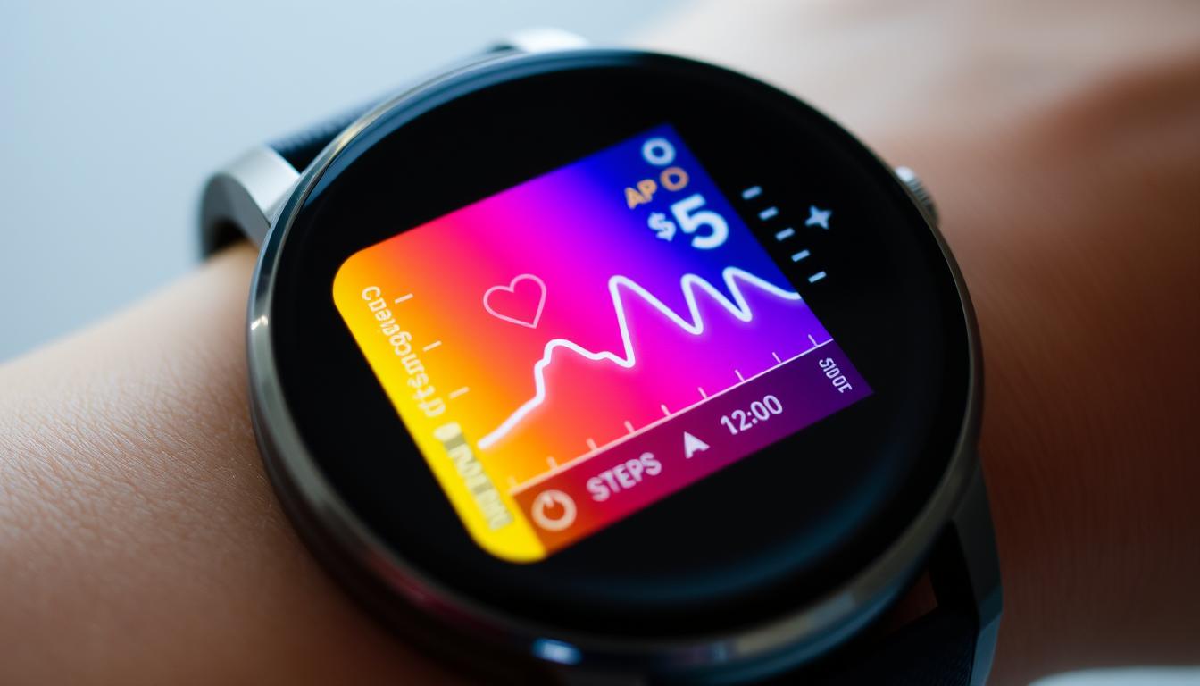 A close-up view of a fitness tracker display, with a vibrant, dynamic data visualization showcasing heart rate, steps, and activity levels over time. The screen is backlit, casting a warm, inviting glow, and the interface is sleek and intuitive, with clean lines and a minimalist design. The tracker is nestled comfortably on a person's wrist, subtly hinting at the wearer's active lifestyle. The overall impression is one of clarity, precision, and the empowering insight that can be gained from analyzing one's personal fitness data.