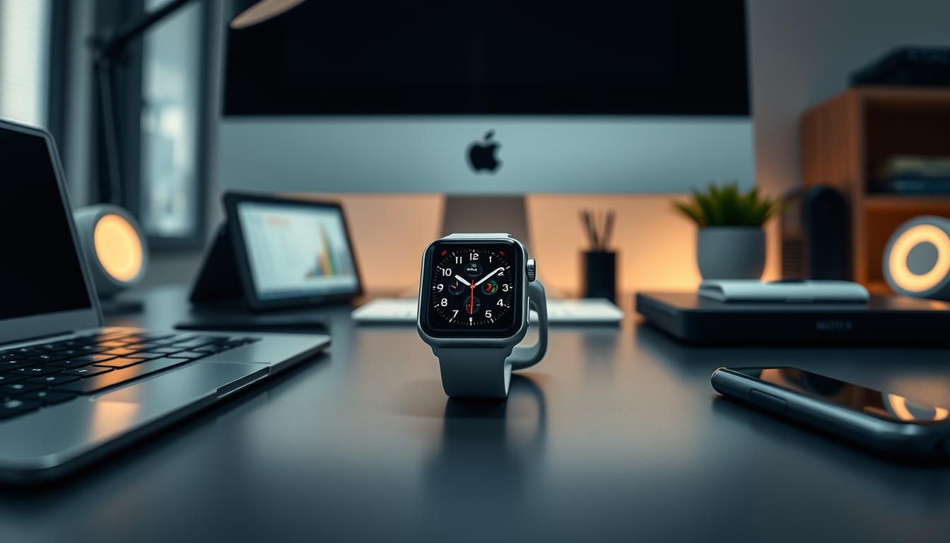 Generate an image of the Apple Watch Ultra2 on a modern workspace.