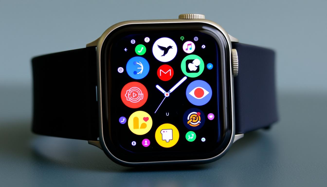 Generate an image of the Apple Watch SE2 showing its app ecosystem on the screen.