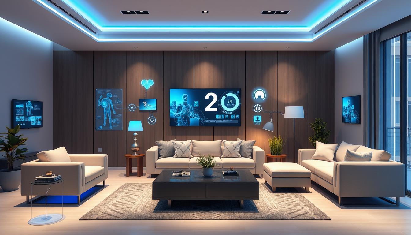 Futuristic smart home with multiple IoT gadgets from the Top 10 IoT Gadgets 2025 list working together