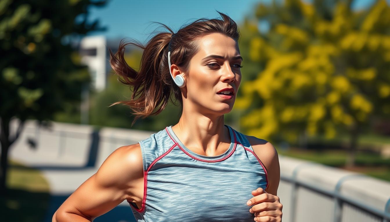 Image of a runner wearing bone conduction headphones