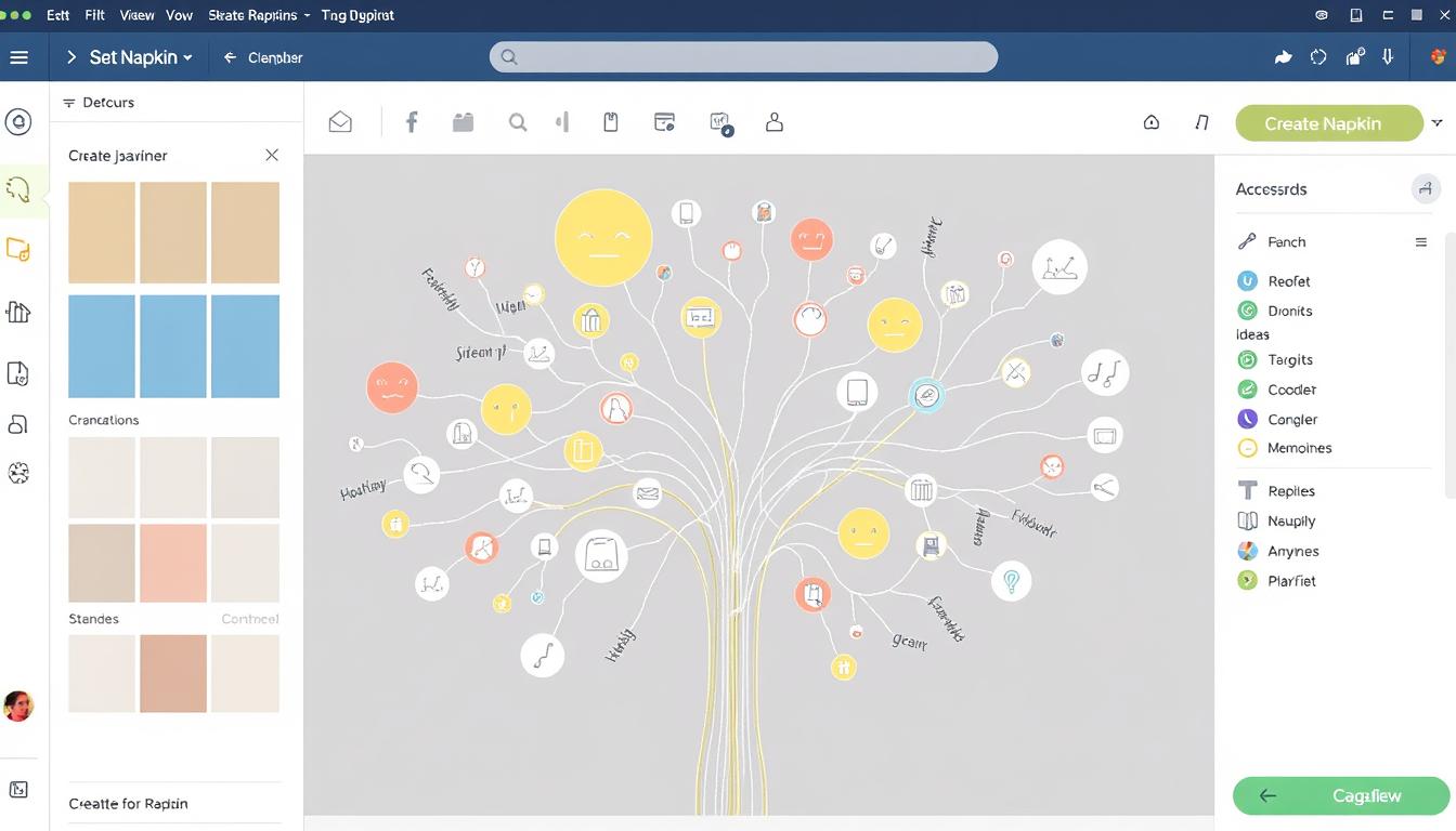 Generate an image of Napkin's interface showing ideas blossoming into interconnected branches.