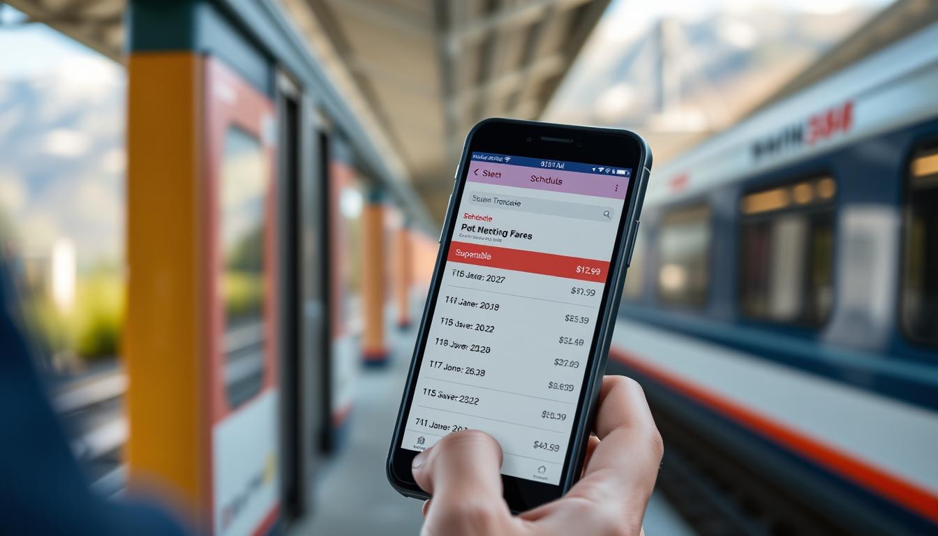 Person checking Swiss train schedules and prices on mobile app