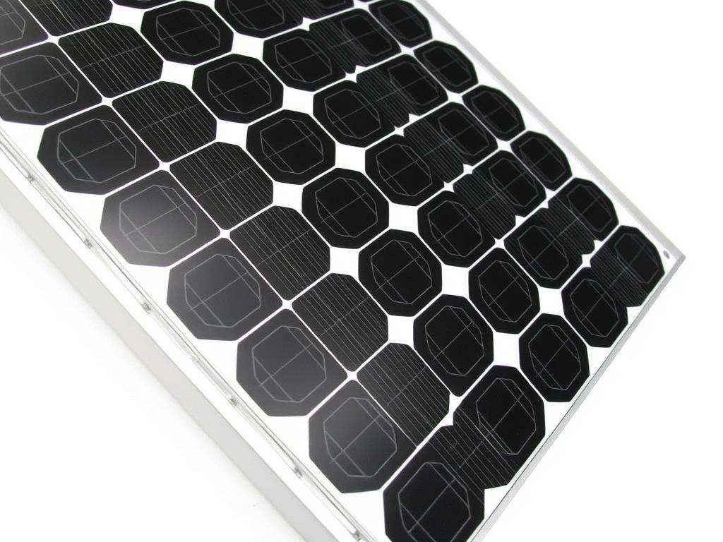 Monocrystalline solar panel close-up showing black cells and high efficiency design