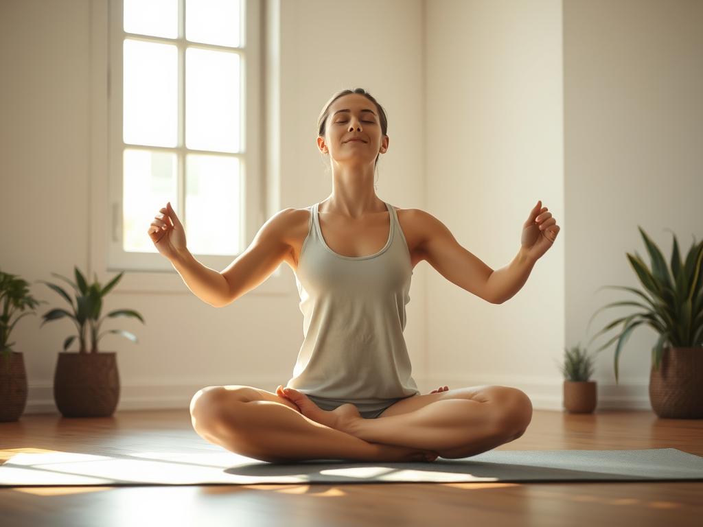 Person meditating in morning light