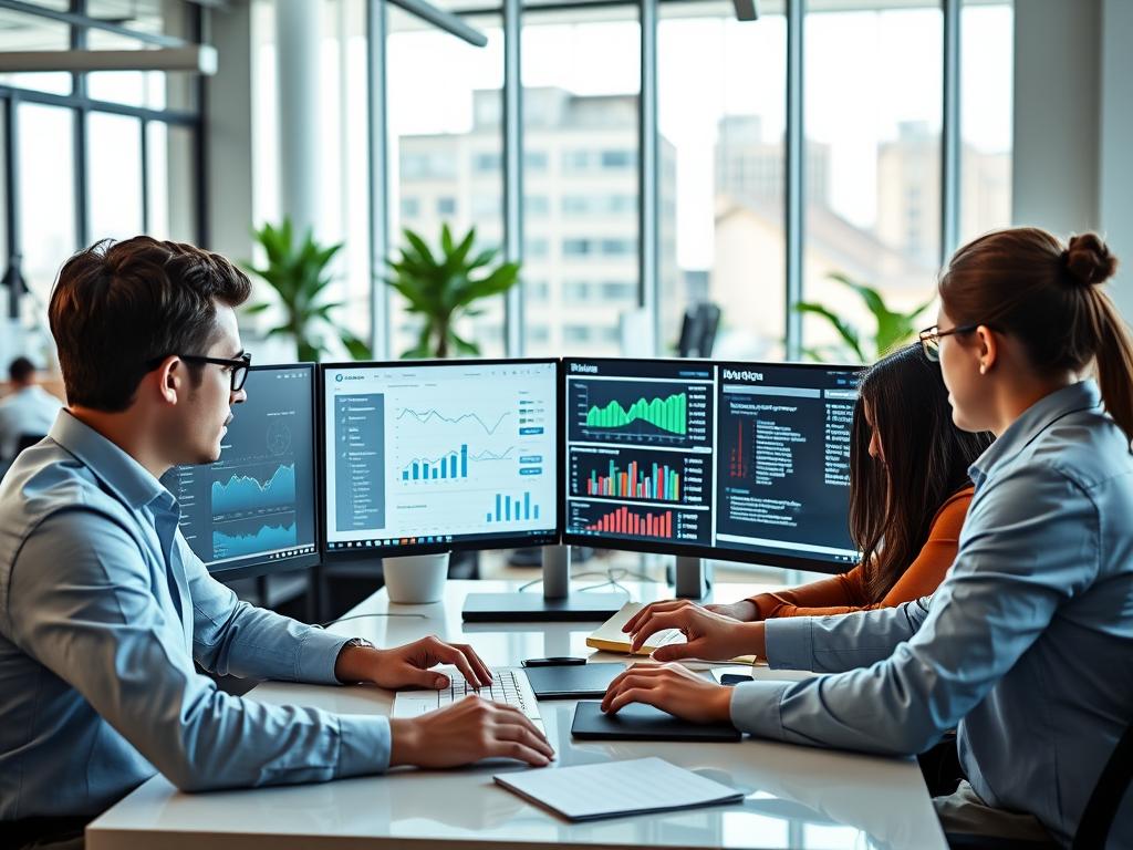 Ekipi i ekspertëve SEO duke punuar në optimizimin e një faqeje interneti