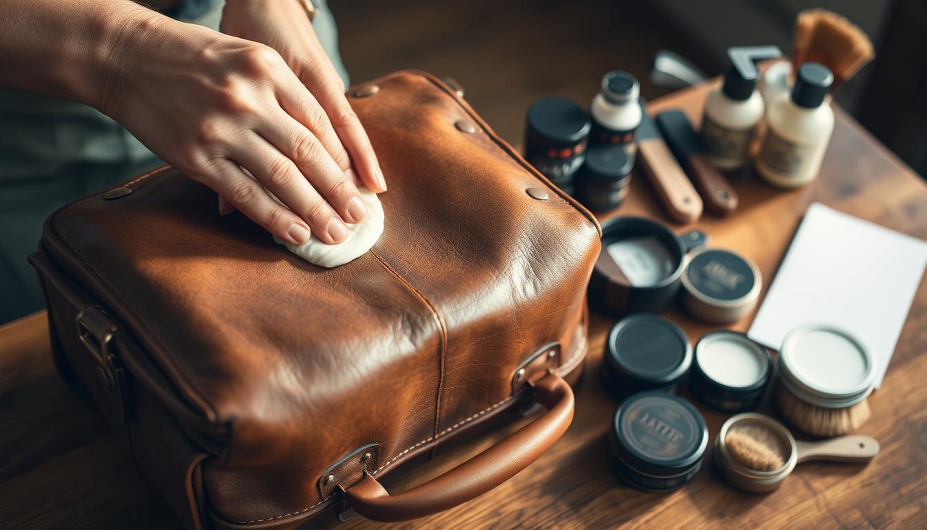 alt: Ilustracja przedstawiająca domowe techniki pielęgnacji skórzanych produktów