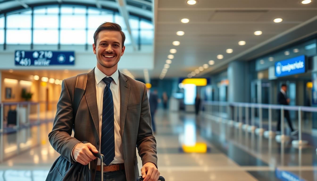 Airport meet and greet service with professional greeter welcoming travelers