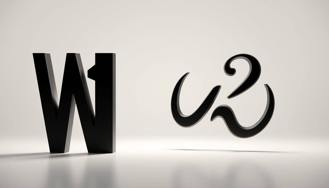 A meticulously detailed visual representation of the W1 and W2 symbols, rendered against a clean, minimalist background. The W1 symbol, a bold and angular letter, stands tall and proud in the foreground, its sharp edges casting dramatic shadows. The W2 symbol, a more organic and fluid interpretation, hovers in the middle ground, its curves and lines flowing seamlessly. Both symbols are bathed in a soft, directional lighting that accentuates their distinctive features, creating a sense of depth and balance. The overall composition conveys a sense of sophistication and clarity, perfectly suited to illustrate the section on the meaning of these symbols.
