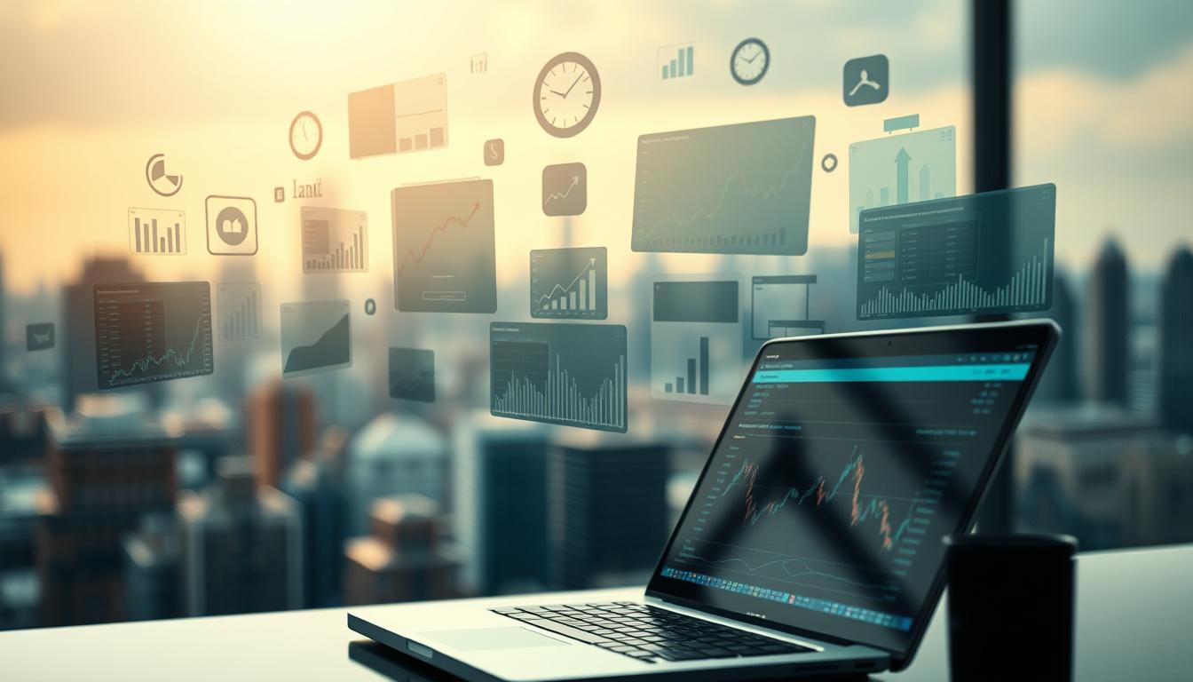 Spread betting strategies analysis methods: a complex financial landscape, with charts, graphs, and analytical tools floating in a thoughtful, contemplative atmosphere. Soft, diffused lighting casts a warm glow, highlighting the intricate details of the data visualizations. In the foreground, a laptop displays real-time market data, its screen reflecting the analyst's intense focus. The middle ground features various investment instruments, such as stock tickers and trading platforms, arranged in a visually appealing manner. The background showcases a blurred cityscape, suggesting the broader economic context in which these strategies are applied. An aura of precision, insight, and strategic decision-making permeates the scene.