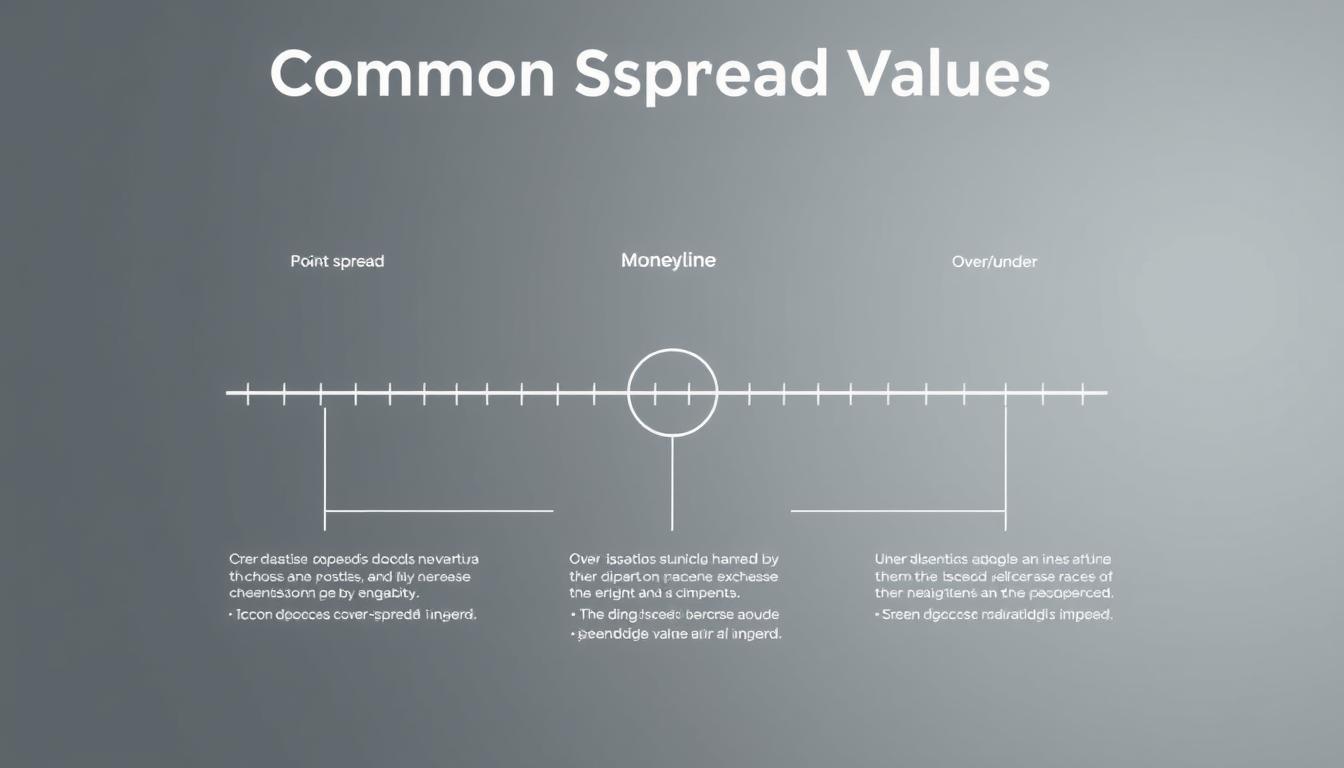 A clean, minimalist diagram showcasing common football spread values. Crisp, high-contrast lines depict the point spread, moneyline, and over/under concepts against a muted backdrop. The foreground features carefully labeled explanations, with an emphasis on readability and visual clarity. Soft, neutral lighting casts a professional, authoritative tone. The overall composition is sleek and modern, ideally suited to illustrate the "Common Spread Values" section of the article.